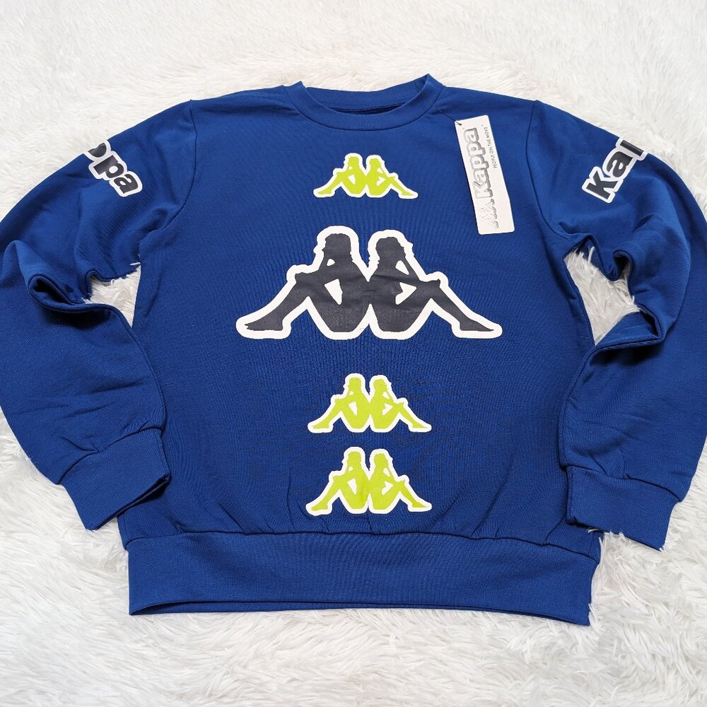 Kappa Unisex Crew Neck Blue Pullover Fleece lined with logo Sweatshirt  NWT